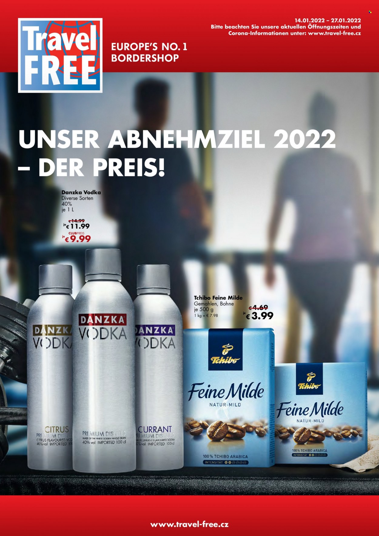 Prospekte Travel FREE - 14.01.2022 - 27.01.2022 - Produkte in Aktion - Corona, Bier, Alkohol, Kaffee, Tchibo, Vodka. Seite 1.