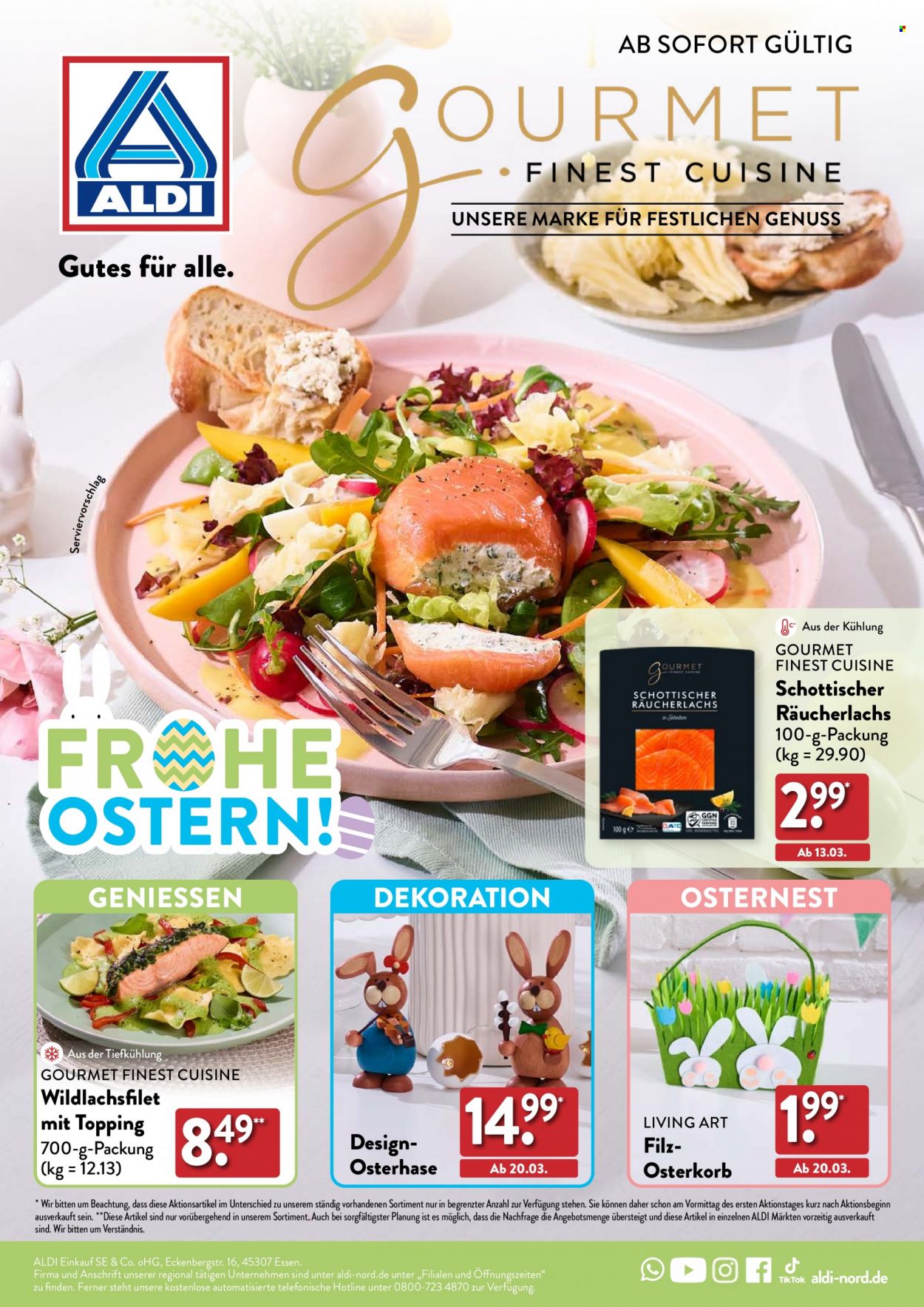 Prospekte ALDI Nord - Produkte in Aktion - Wildlachs, Lachsfilet, Räucherlachs, Oster-Süßigkeiten, Dekoration, Osterdeko. Seite 1.