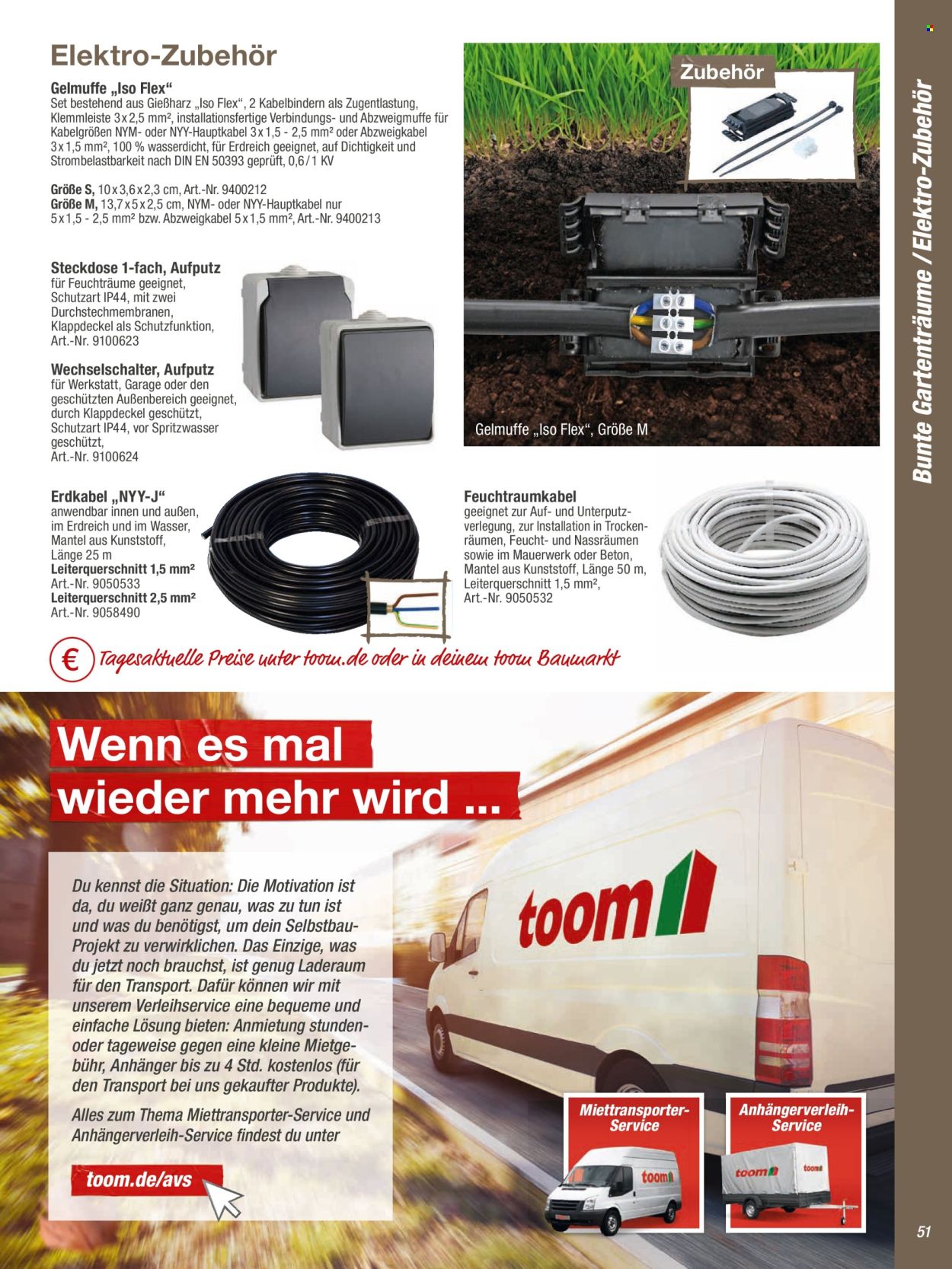 thumbnail - Prospekte toom Baumarkt - 20.02.2024 - 30.04.2024 - Produkte in Aktion - Anhänger, Mantel, Steckdose, Garage. Seite 51.