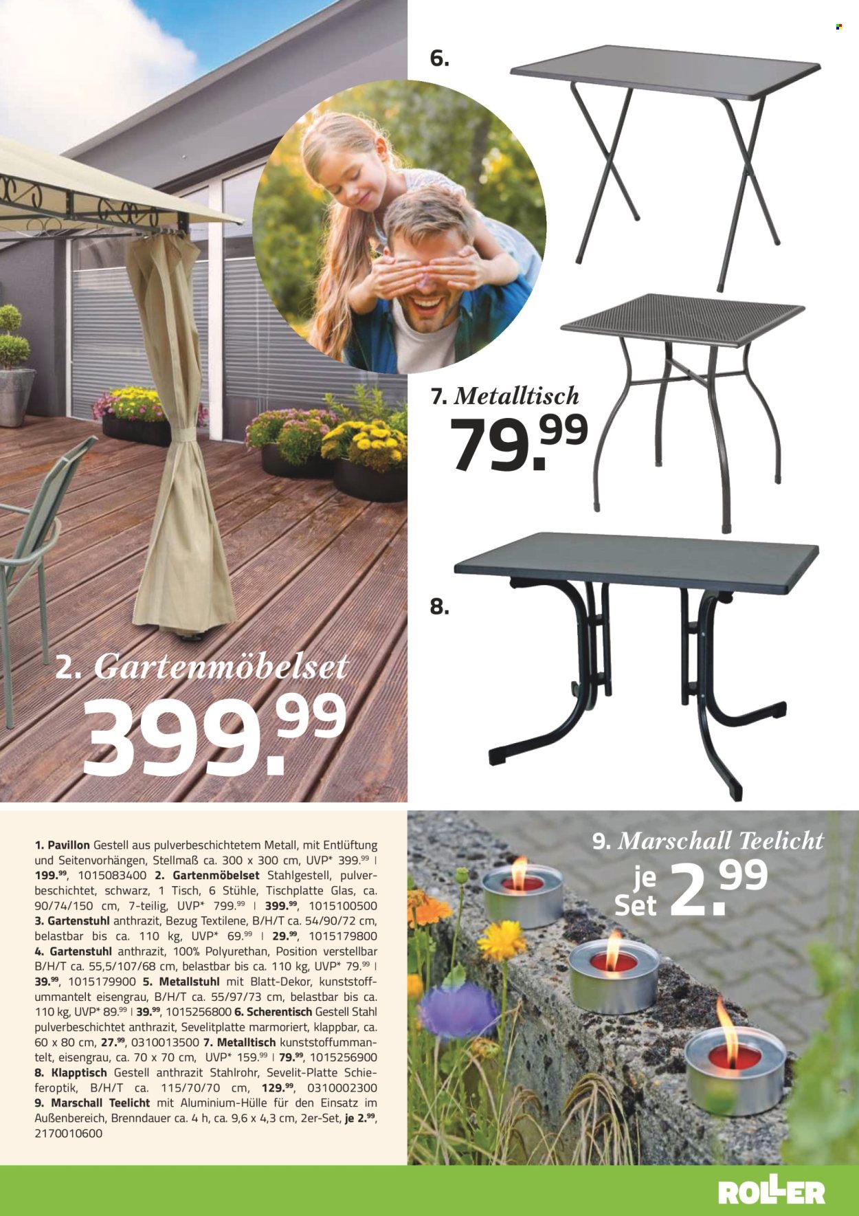 thumbnail - Prospekte Roller - Produkte in Aktion - Tisch, Stuhl, Klapptisch, Roller, Gartenmöbel, Gartenstuhl, Teelicht, Faltpavillon. Seite 17.