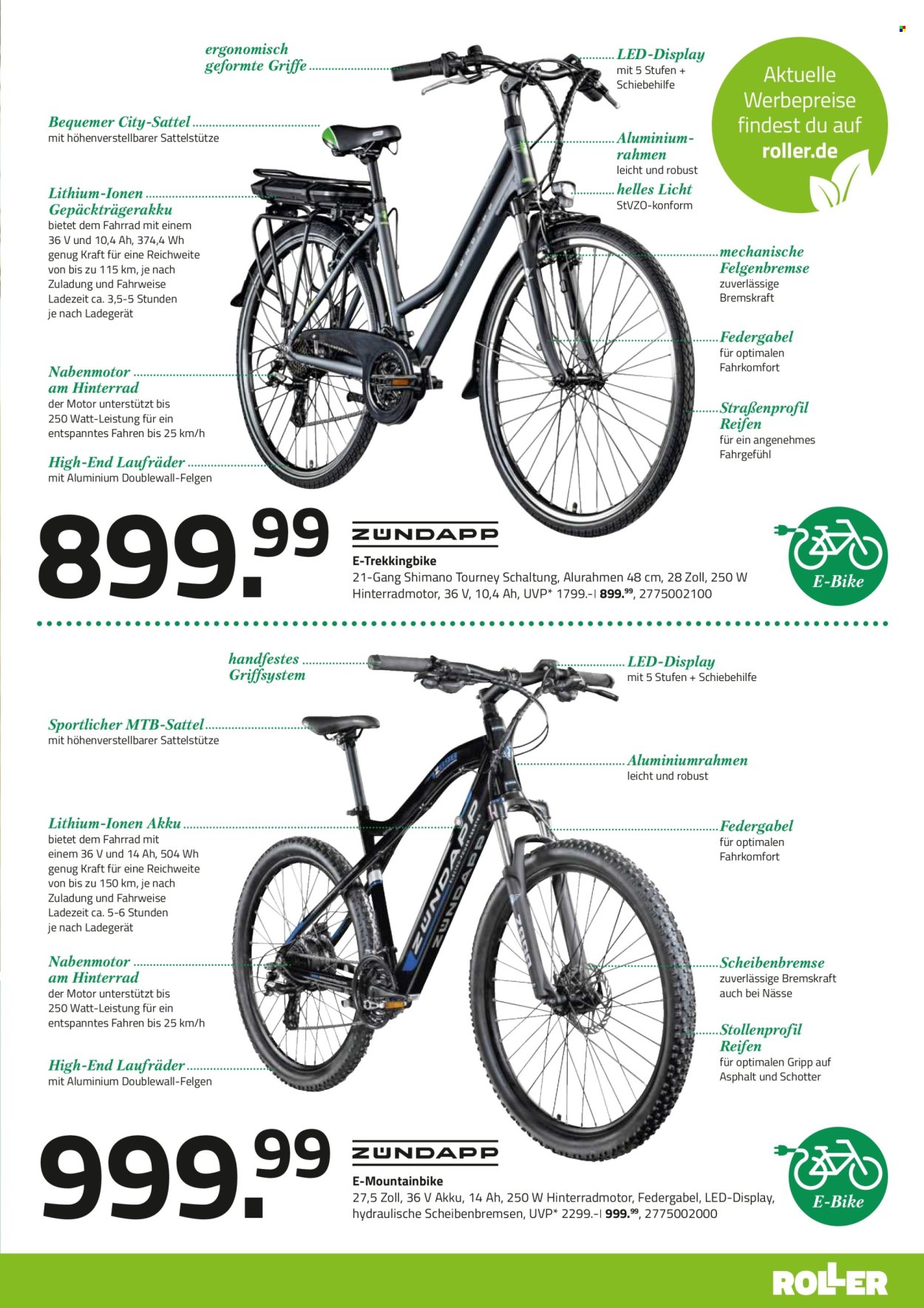 thumbnail - Prospekte Roller - Produkte in Aktion - Batterieladegerät, Roller, E-Bike, Fahrrad, Trekkingbike, Gartenmöbel, Mountainbike. Seite 29.