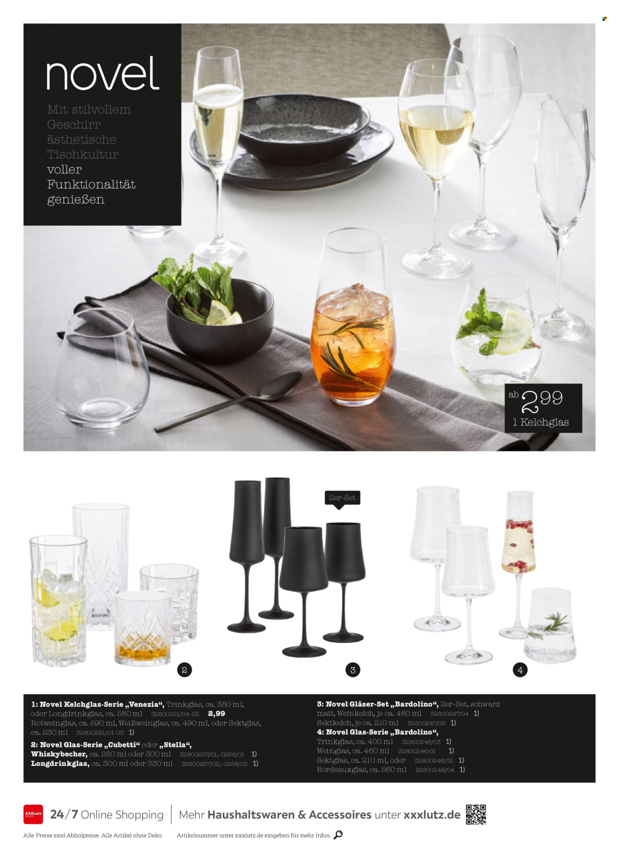 thumbnail - Prospekte XXXLutz - Produkte in Aktion - Weingläser, Weißweinglas, Whiskybecher, Trinkglas, Geschirr, Gläser, Sektglas. Seite 16.