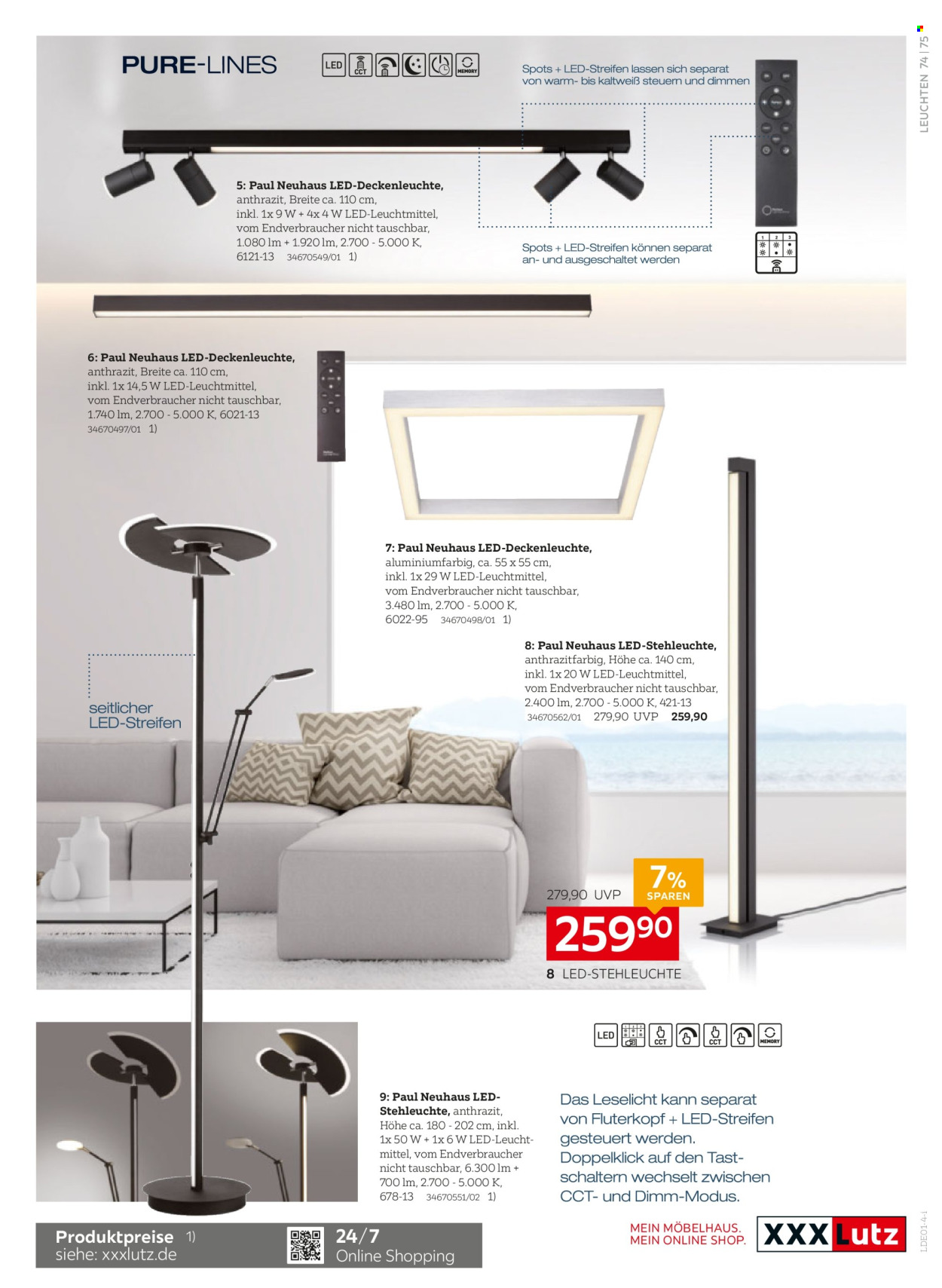 thumbnail - Prospekte XXXLutz - Produkte in Aktion - LED-Glühbirnen, Deckenleuchte, LED-Deckenleuchte, LED-Stehleuchte, Stehleuchte. Seite 75.