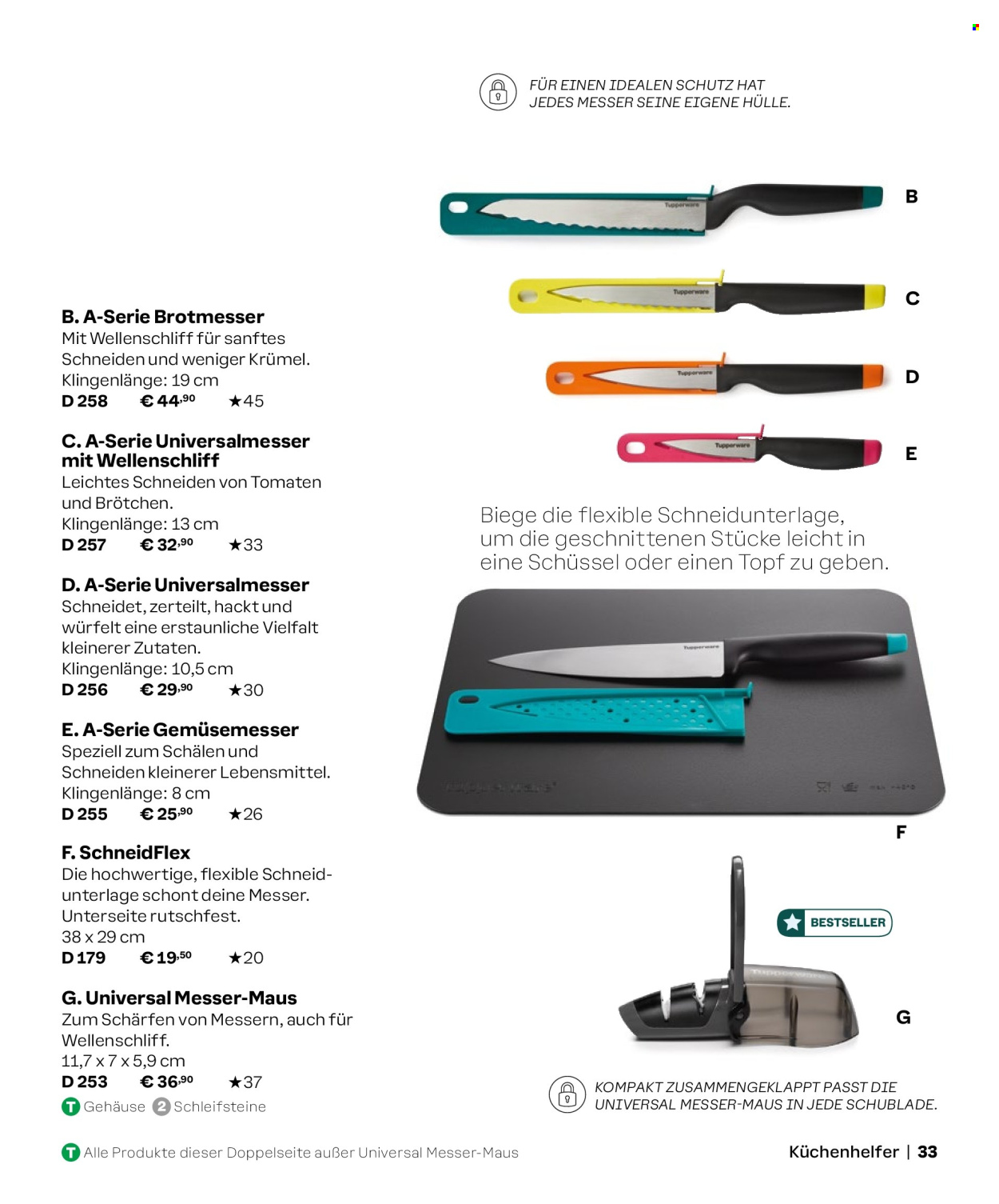 thumbnail - Prospekte Tupperware - Produkte in Aktion - Messer, Küchenhelfer. Seite 33.