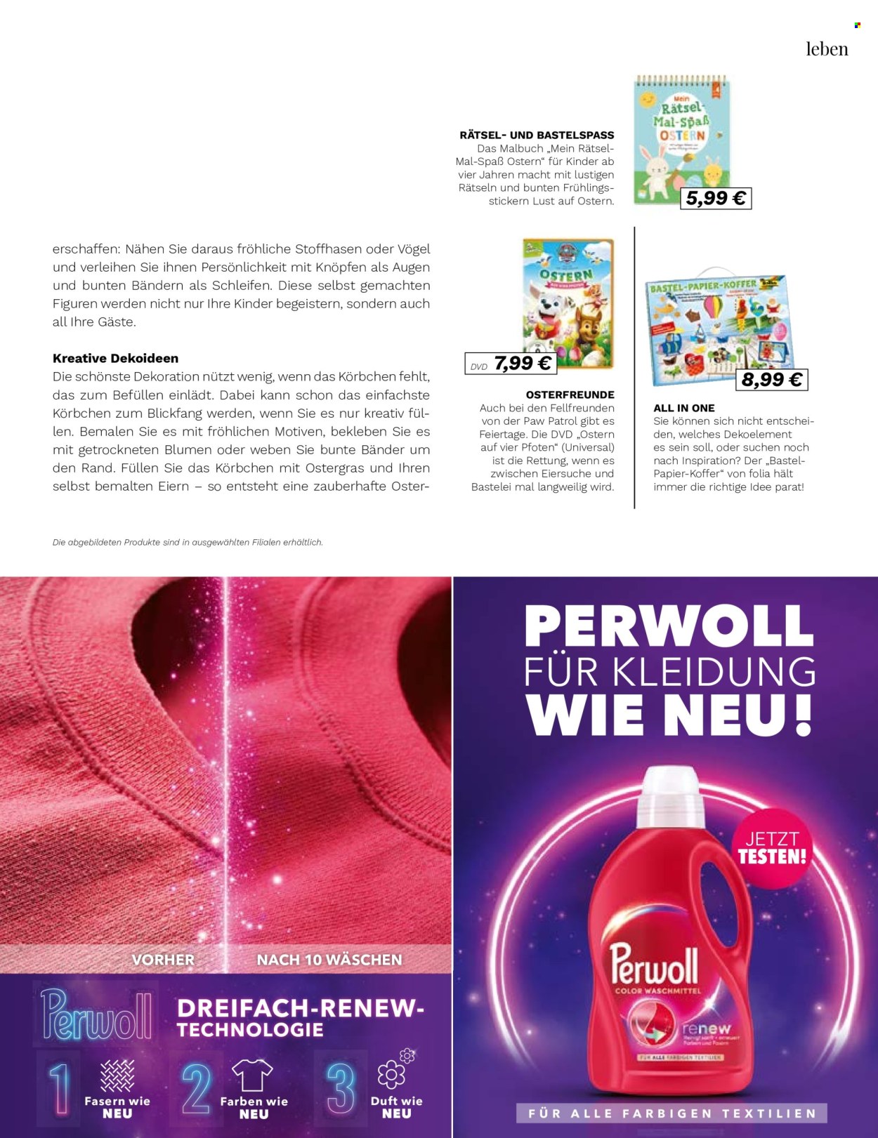 thumbnail - Prospekte Müller - 1.03.2024 - 30.04.2024 - Produkte in Aktion - Paw Patrol, Idee, Perwoll, Körbchen, Malbuch, Papier-Bastel-Set, DVD, Koffer, Dekoration. Seite 81.