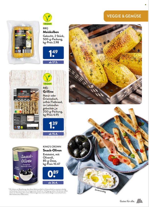 thumbnail - Prospekte ALDI SÜD - Produkte in Aktion - Grillmais, Mais, Oliven, Olivenöl, Öl, Dekoration. Seite 27.