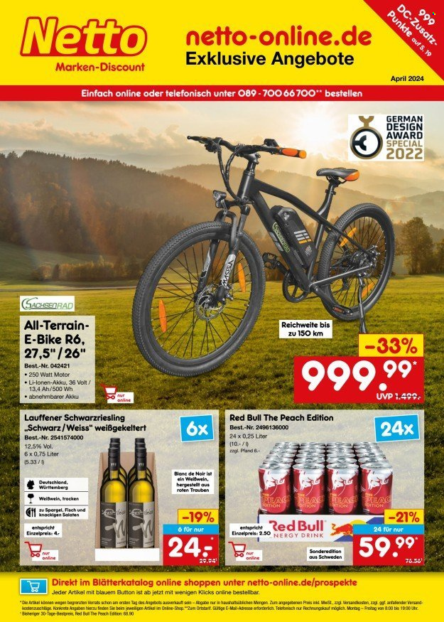 thumbnail - Prospekte Netto Marken-Discount - 1.04.2024 - 30.04.2024 - Produkte in Aktion - Alkohol, Wein, Rotwein. Seite 1.