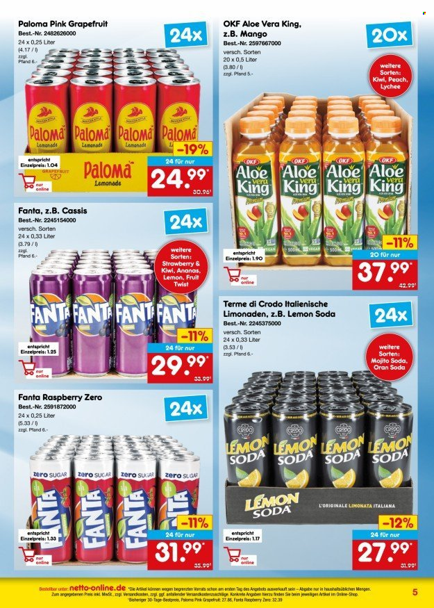 thumbnail - Prospekte Netto Marken-Discount - 1.04.2024 - 30.04.2024 - Produkte in Aktion - Fanta, Limonade, Soda, Mango. Seite 5.