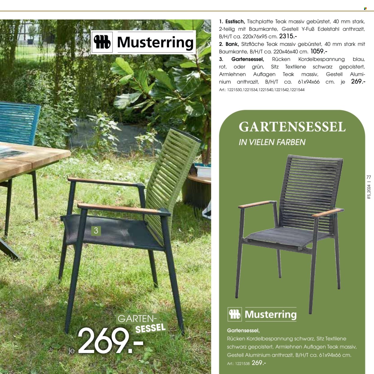 thumbnail - Prospekte Zurbrüggen - 30.03.2024 - 31.08.2024 - Produkte in Aktion - Tisch, Esstisch, Sessel, Bank, Gartenmöbel, Gartensessel. Seite 77.
