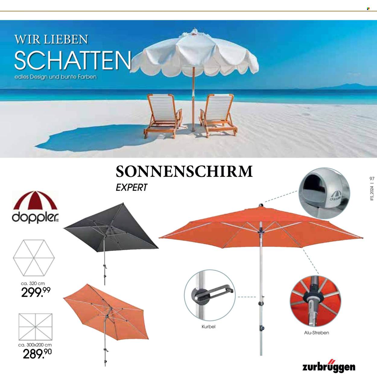 thumbnail - Prospekte Zurbrüggen - 30.03.2024 - 31.08.2024 - Produkte in Aktion - Sonnenschirm. Seite 97.