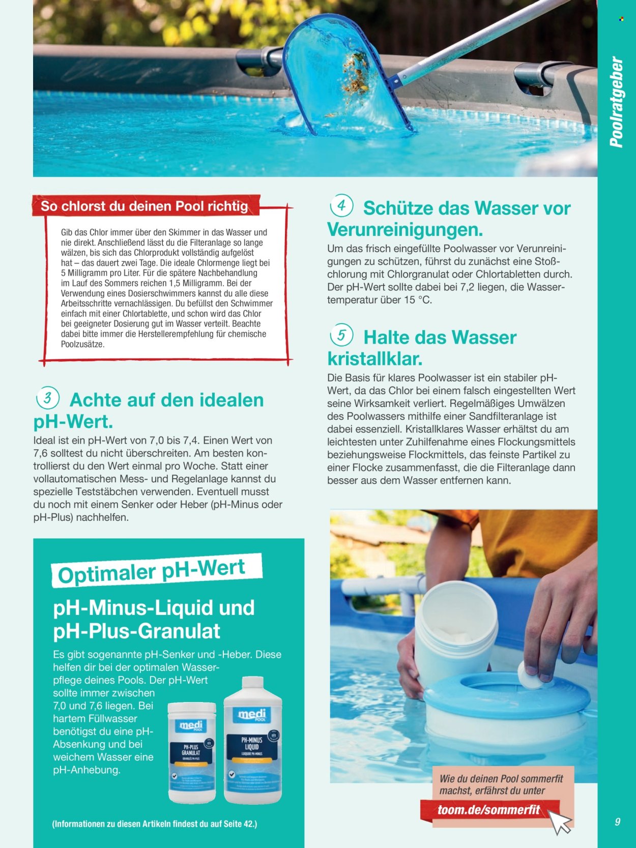 thumbnail - Prospekte toom Baumarkt - 1.04.2024 - 31.05.2024 - Produkte in Aktion - Pool, Sandfilteranlage, Chlortablette, pH-Plus-Granulat, Poolchemie. Seite 9.