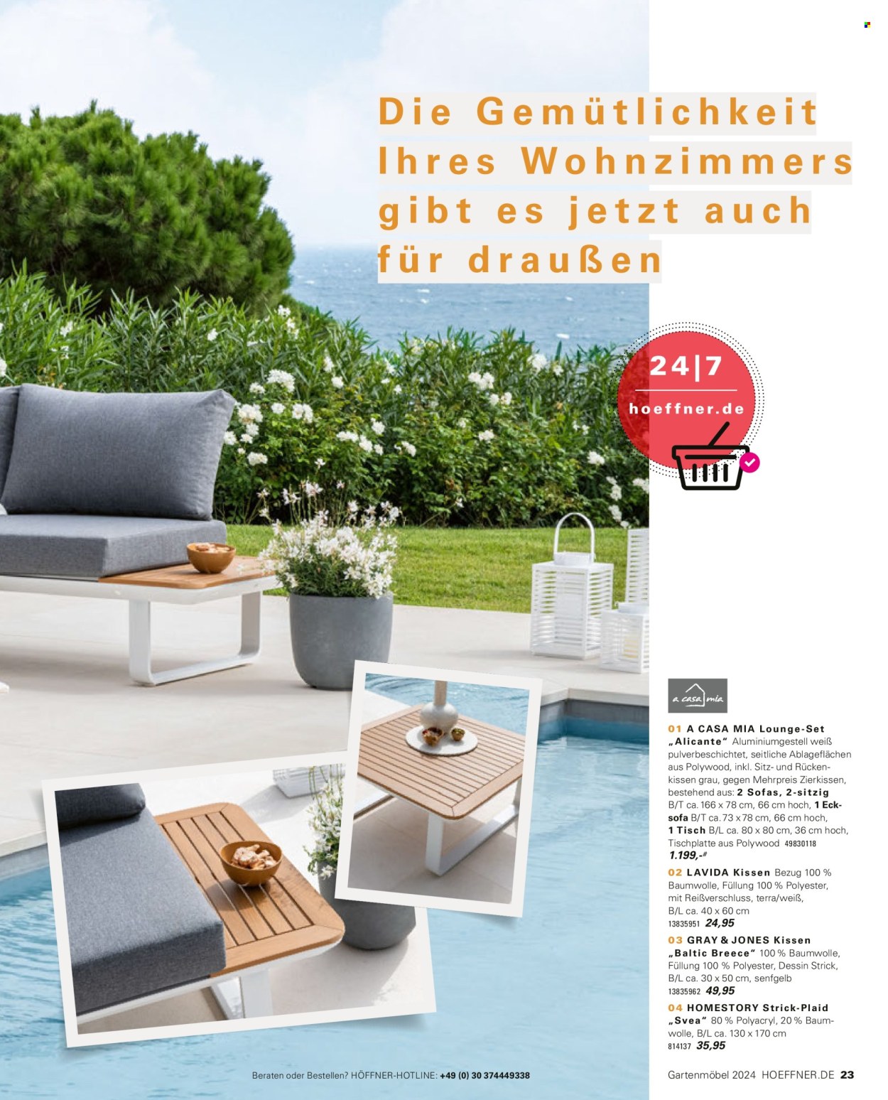 thumbnail - Prospekte Höffner - 5.04.2024 - 31.08.2024 - Produkte in Aktion - Kissen, Sofa, Rückenkissen, Gartenmöbel. Seite 23.