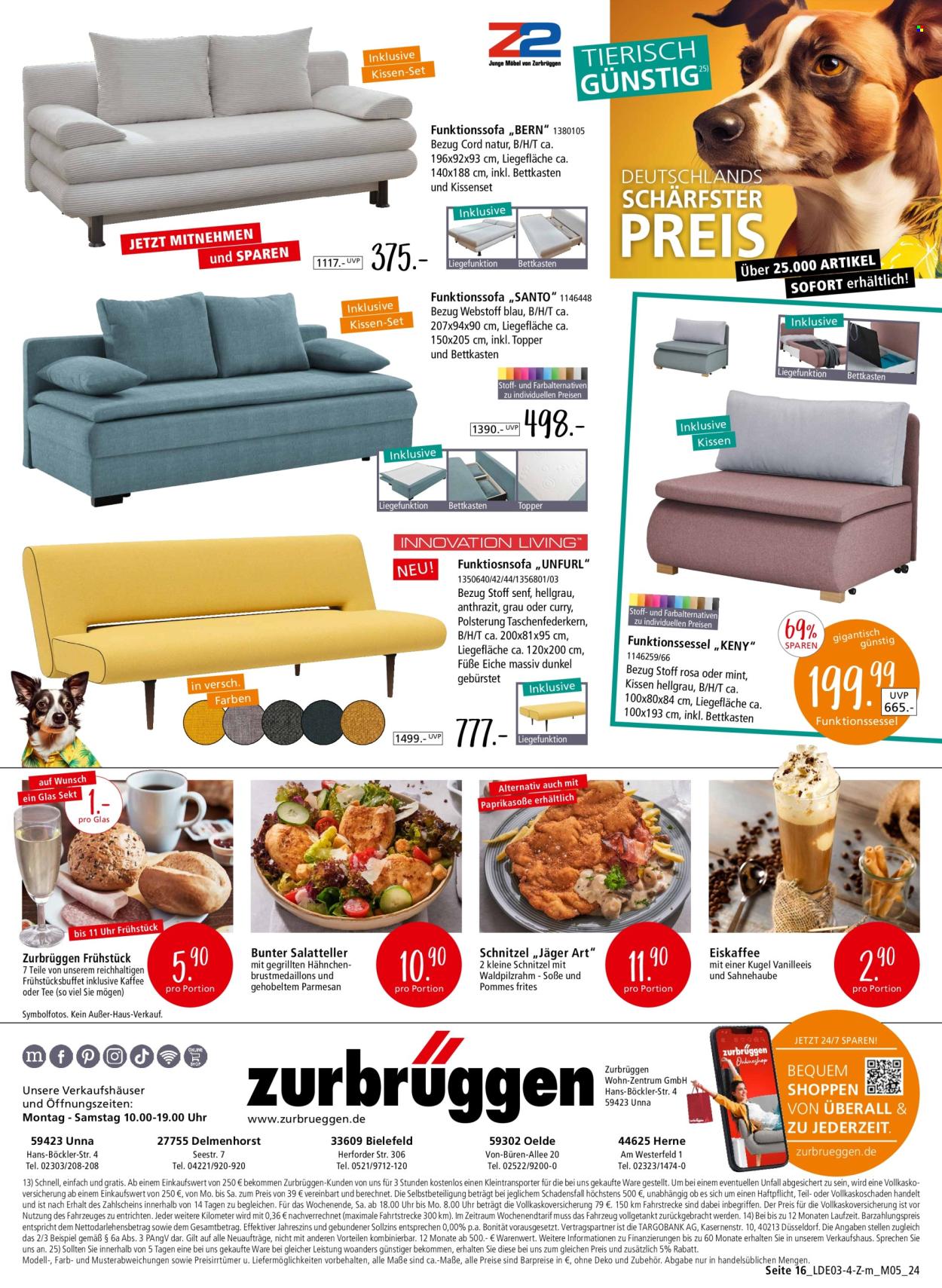 thumbnail - Prospekte Zurbrüggen - 7.04.2024 - 4.05.2024 - Produkte in Aktion - Matratzentopper, Teller, Salatteller, Kissen, Sofa. Seite 30.
