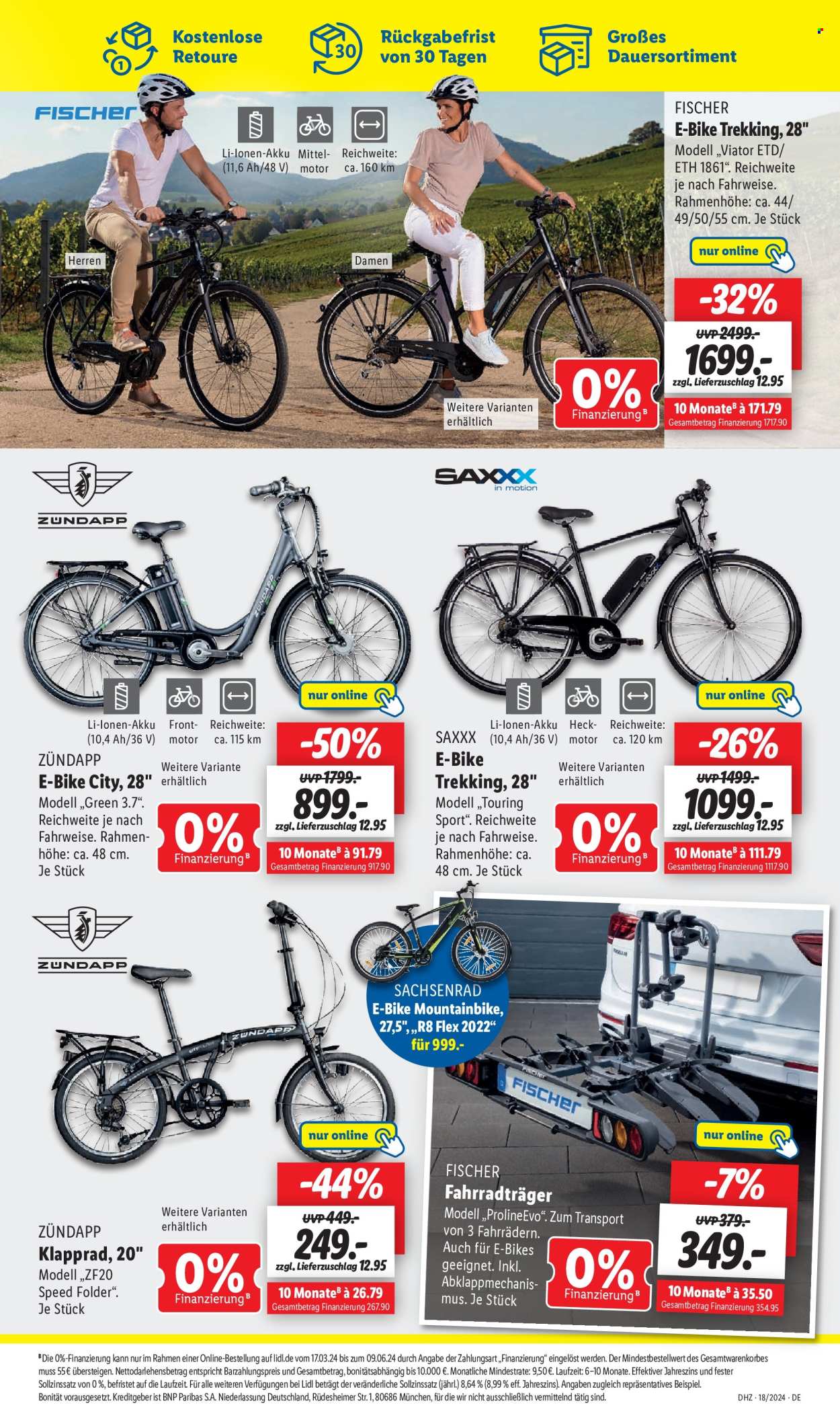 thumbnail - Prospekte Lidl - 29.04.2024 - 4.05.2024 - Produkte in Aktion - E-Bike, Fischer, Trekkingbike, Klapprad, Fahrradheckträger. Seite 43.