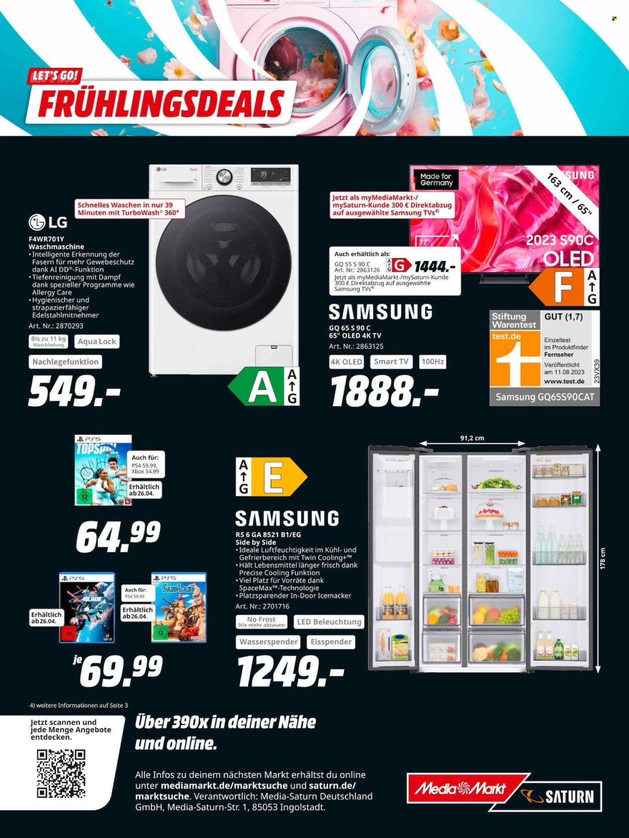 thumbnail - Prospekte Saturn - 22.04.2024 - 6.05.2024 - Produkte in Aktion - LG, Samsung, Smart TV, Fernseher, Xbox, PlayStation 4, Kühl Gefrier Kombi, Waschmaschine. Seite 12.