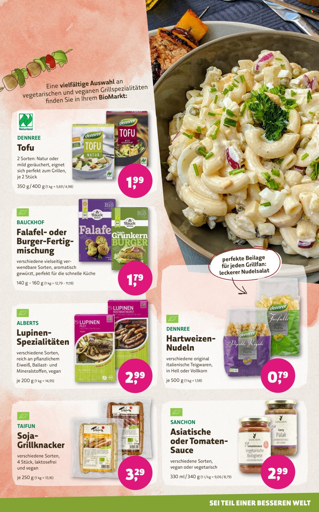 thumbnail - Prospekte BioMarkt - 24.04.2024 - 7.05.2024 - Produkte in Aktion - Burger, Falafel, Nudelsalat, Fertigsalat, Tofu, Beilage, Pasta, Nudeln. Seite 3.