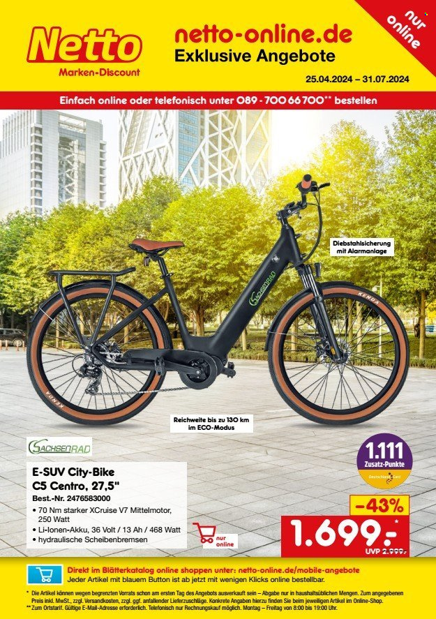 thumbnail - Prospekte Netto Marken-Discount - 25.04.2024 - 31.07.2024 - Produkte in Aktion - E-Bike. Seite 1.