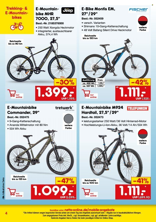 thumbnail - Prospekte Netto Marken-Discount - 25.04.2024 - 31.07.2024 - Produkte in Aktion - Telefunken, E-Bike, Fahrrad, Mountainbike. Seite 4.