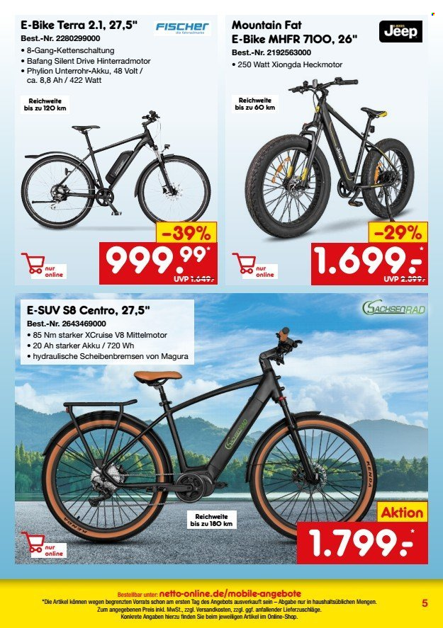 thumbnail - Prospekte Netto Marken-Discount - 25.04.2024 - 31.07.2024 - Produkte in Aktion - E-Bike, Mountainbike, Fischer. Seite 5.