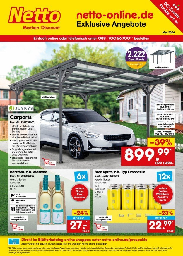 thumbnail - Prospekte Netto Marken-Discount - 1.05.2024 - 31.05.2024 - Produkte in Aktion - Alkohol, Wein, Bree, Limoncello, Zitronenlikör, Carport. Seite 1.
