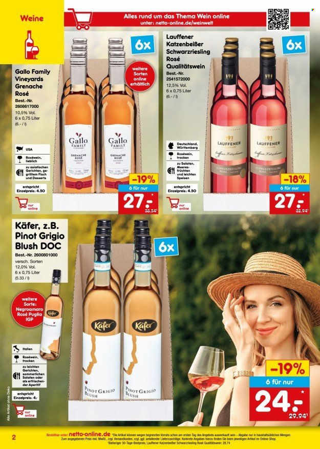 thumbnail - Prospekte Netto Marken-Discount - 1.05.2024 - 31.05.2024 - Produkte in Aktion - Alkohol, Wein, Rotwein, Käfer, Roséwein, Pinot Grigio. Seite 2.