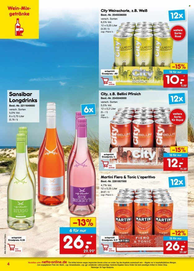 thumbnail - Prospekte Netto Marken-Discount - 1.05.2024 - 31.05.2024 - Produkte in Aktion - Alkohol, Weinschorle, Weingetränk, Bellini. Seite 4.