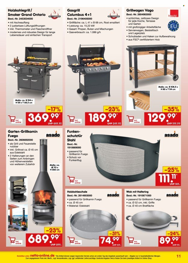 thumbnail - Prospekte Netto Marken-Discount - 1.05.2024 - 31.05.2024 - Produkte in Aktion - Gartenkamin, Grill, Gasgrill. Seite 11.