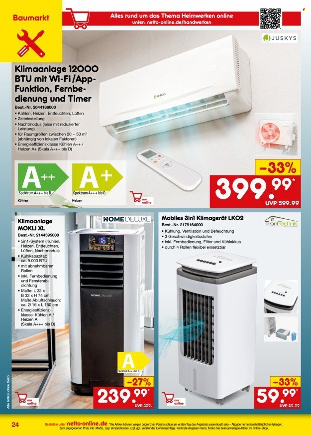 thumbnail - Prospekte Netto Marken-Discount - 1.05.2024 - 31.05.2024 - Produkte in Aktion - Smart Home, Klimagerät, Inverter, Kühllüfter, Mobiles-Klimagerät, Luftkühler. Seite 24.