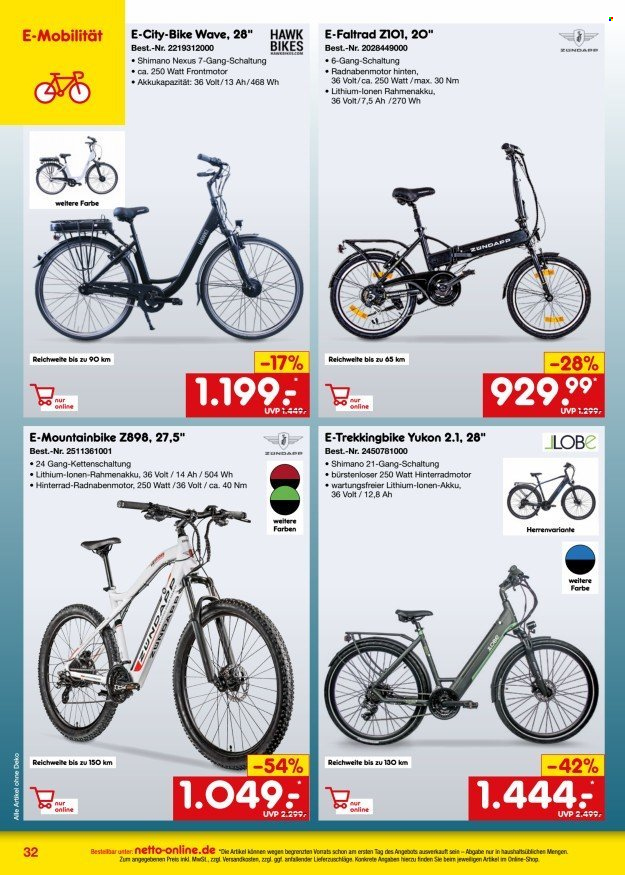thumbnail - Prospekte Netto Marken-Discount - 1.05.2024 - 31.05.2024 - Produkte in Aktion - E-Bike, Fahrrad, Mountainbike, Klapprad. Seite 32.