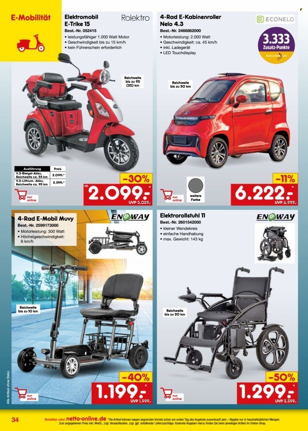 thumbnail - Prospekte Netto Marken-Discount - 1.05.2024 - 31.05.2024 - Produkte in Aktion - Seniorenmobil, Kabinenroller. Seite 34.