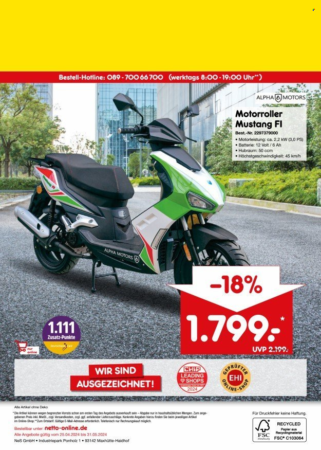 thumbnail - Prospekte Netto Marken-Discount - 1.05.2024 - 31.05.2024 - Produkte in Aktion - Motorroller. Seite 36.