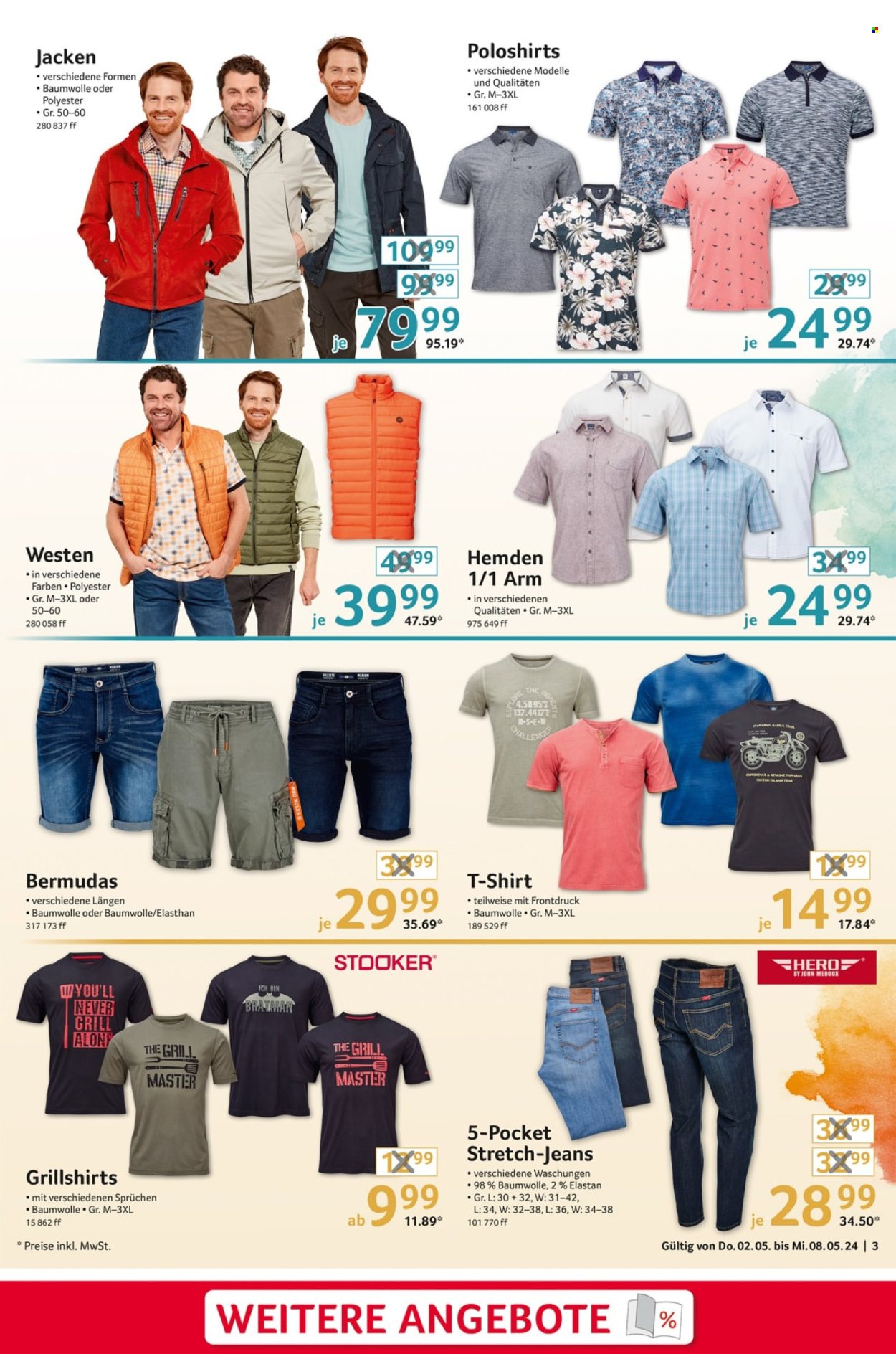 thumbnail - Prospekte Selgros - 2.05.2024 - 8.05.2024 - Produkte in Aktion - Stooker, Jeans, Stretchjeans, Bermudas, Shirt, Hemd, Polo-Shirt, T-Shirt, Grill. Seite 3.