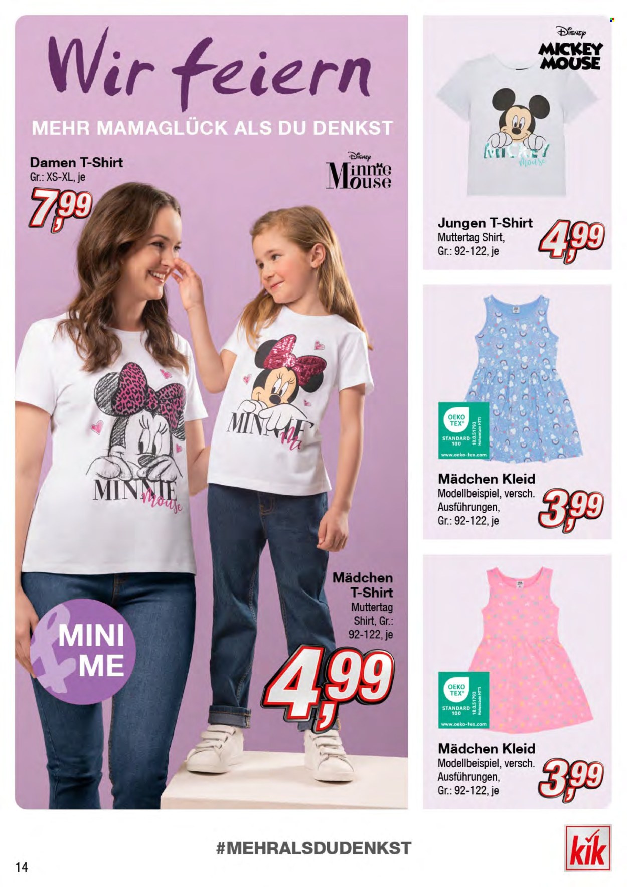thumbnail - Prospekte Kik - Produkte in Aktion - Mickey Mouse, Minnie Mouse, Disney, Kleid, Damen Shirt, T-Shirt. Seite 14.