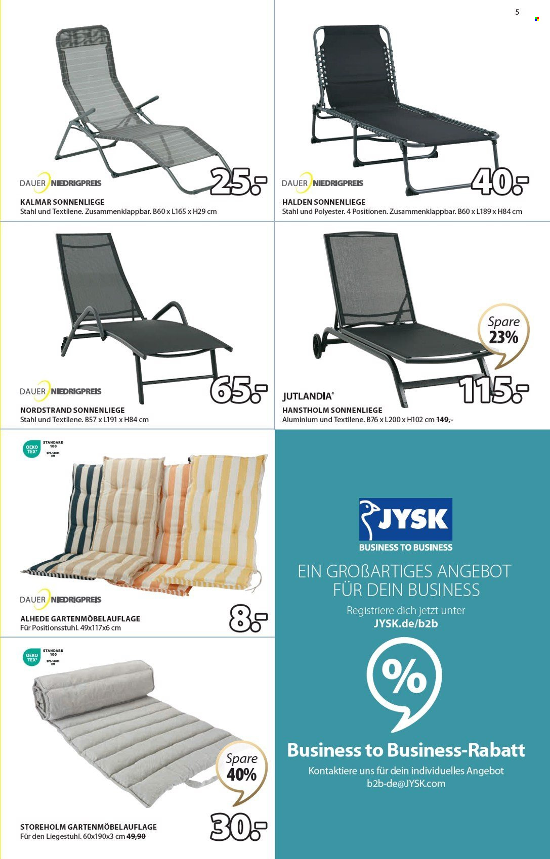 thumbnail - Prospekte JYSK - 23.04.2024 - 1.06.2024 - Produkte in Aktion - Sonnenliege, Gartenmöbel, Positionssessel, Sitzauflage, Liegestuhl. Seite 6.