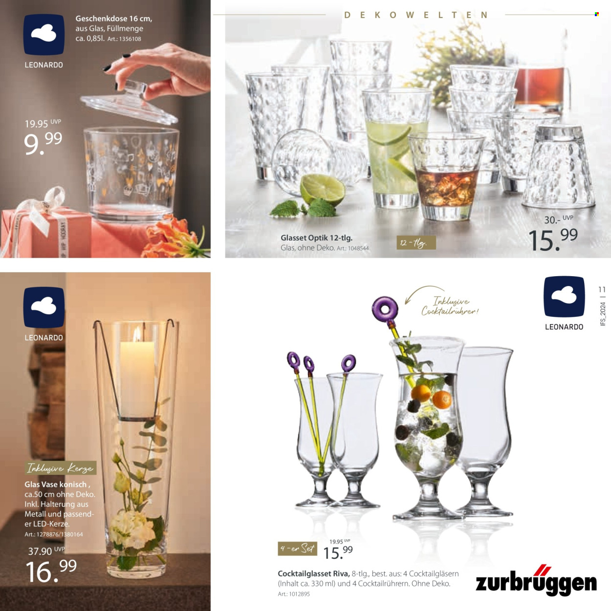 thumbnail - Prospekte Zurbrüggen - 30.04.2024 - 31.08.2024 - Produkte in Aktion - Kerze, Vase, LED-Dekoleuchte, LED-Kerze. Seite 11.