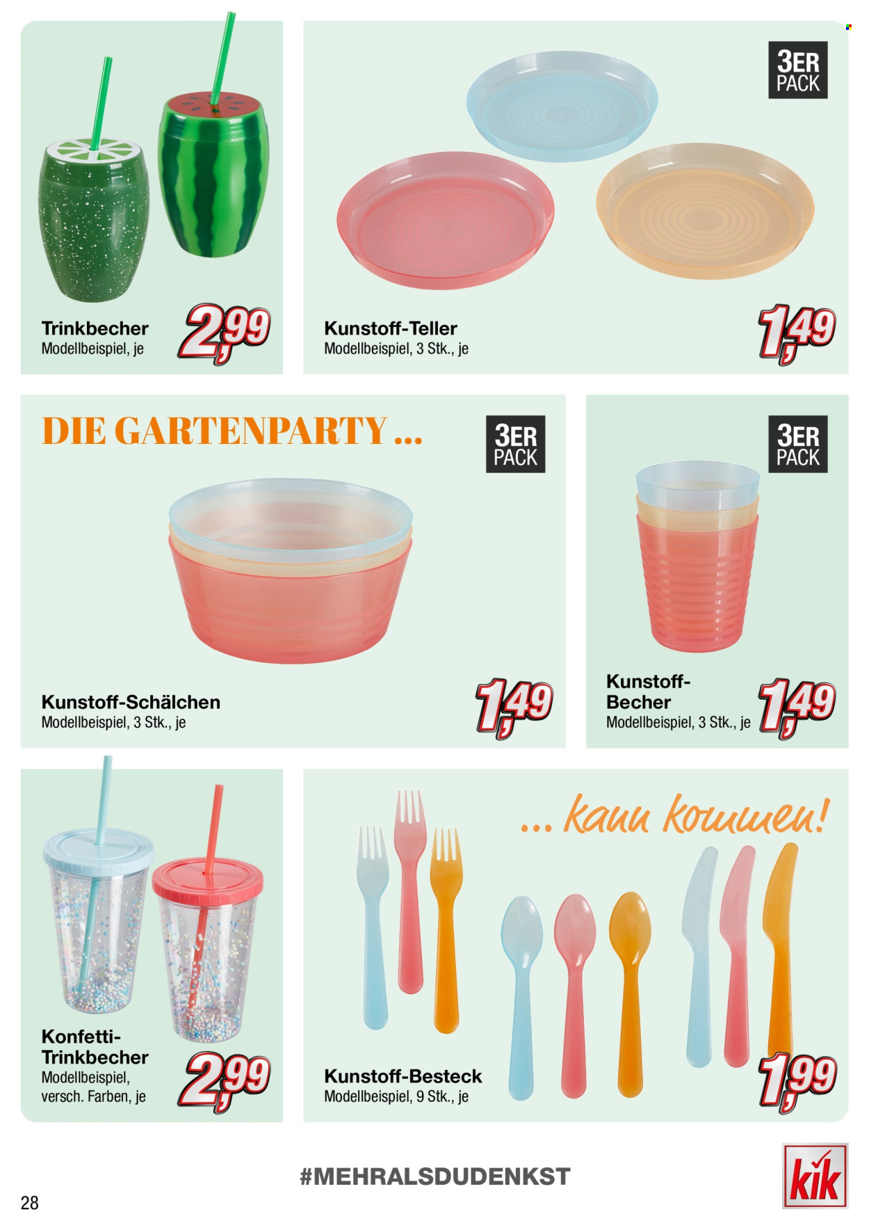 thumbnail - Prospekte Kik - Produkte in Aktion - Becher, Trinkbecher, Teller. Seite 28.