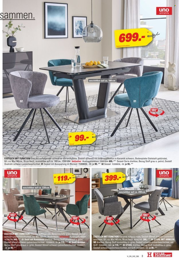 thumbnail - Prospekte Höffner - 5.06.2024 - 3.07.2024 - Produkte in Aktion - Tisch, Stuhl, Esstisch, Sessel. Seite 3.