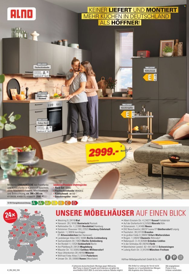thumbnail - Prospekte Höffner - 5.06.2024 - 3.07.2024 - Produkte in Aktion - Elektrogeräte, Spülmaschine, Einbauküche, Küchen, Dekoration. Seite 16.