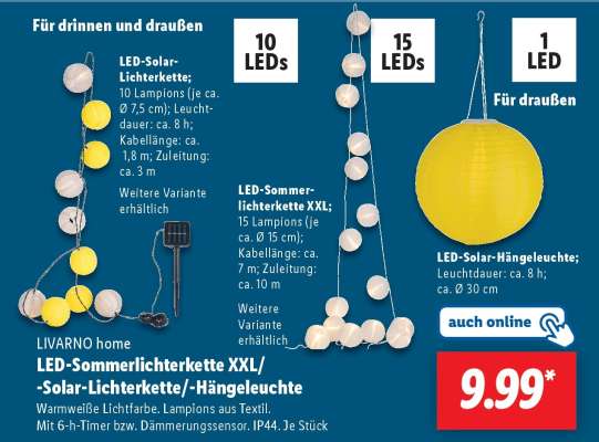 LED-Sommerlichterkette XXL/-Solar-Lichterkette/-Hängeleuchte