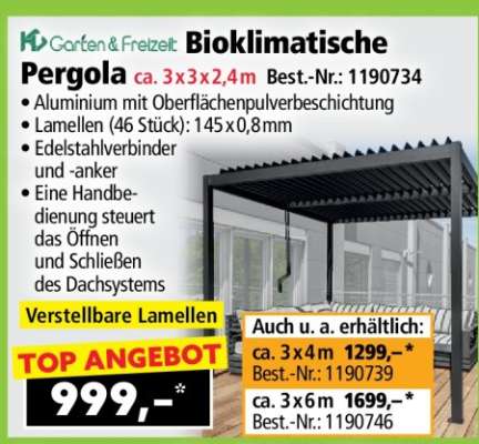 Bioklimatische Pergola ca. 3 x 3 x 2,4 m