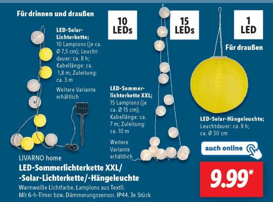 LED-Sommerlichterkette XXL/-Solar-Lichterkette/-Hängeleuchte