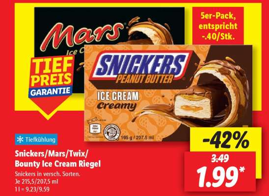 Snickers/Mars/Twix/Bounty Ice Cream Riegel