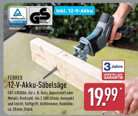 FERREX 12-V-Akku-Säbelsäge