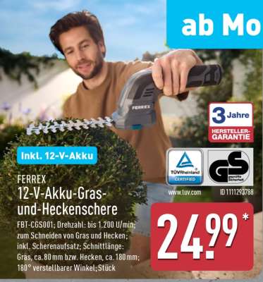 FERREX 12-V-Akku-Gras-und-Heckenschere