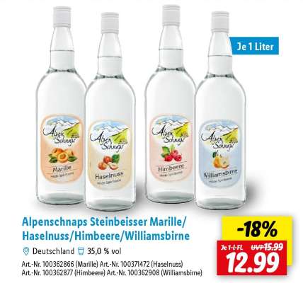 Alpenschnaps Steinbeisser Marille/Haselnuss/Himbeere/Williamsbirne