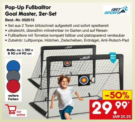 Pop-Up Fußballtor Goal Master, 2er-Set