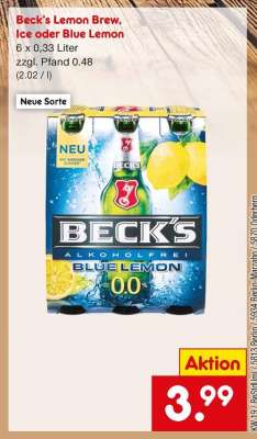 Beck's Lemon Brew, Ice oder Blue Lemon