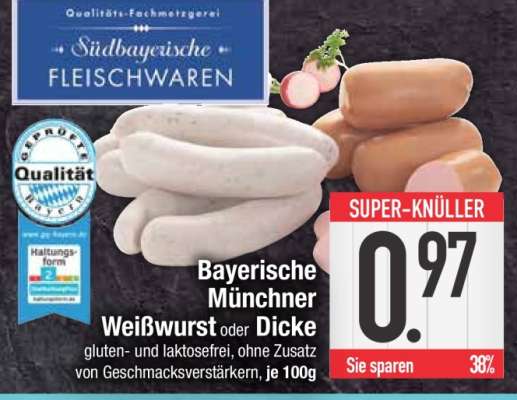 Bayerische Münchner Weißwurst oder Dicke