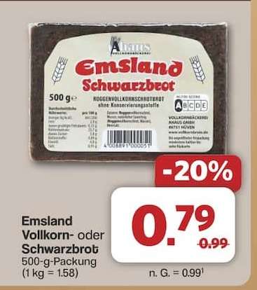 Emsland Vollkorn- oder Schwarzbrot
