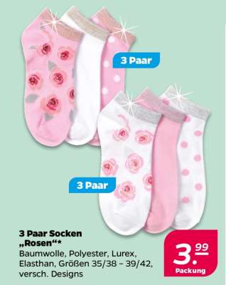 3 Paar Socken 'Rosen'
